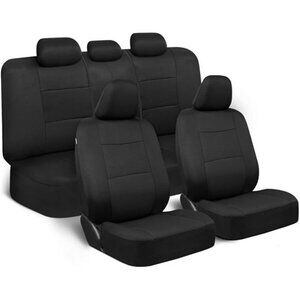 Car Seat Covers Full Set in Solid Black, Front and Rear Split Bench Seat Covers